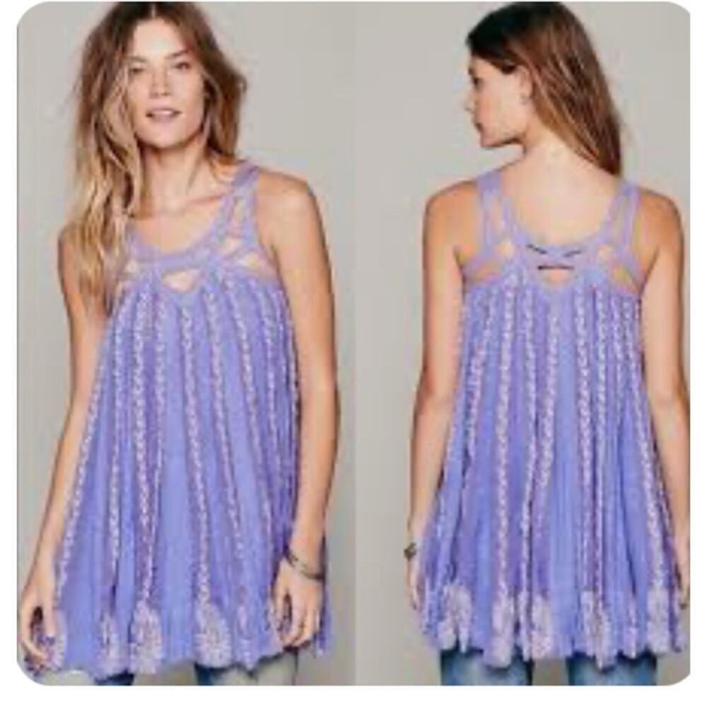 Free People One purple cutwork, tunic-dress, women's size S